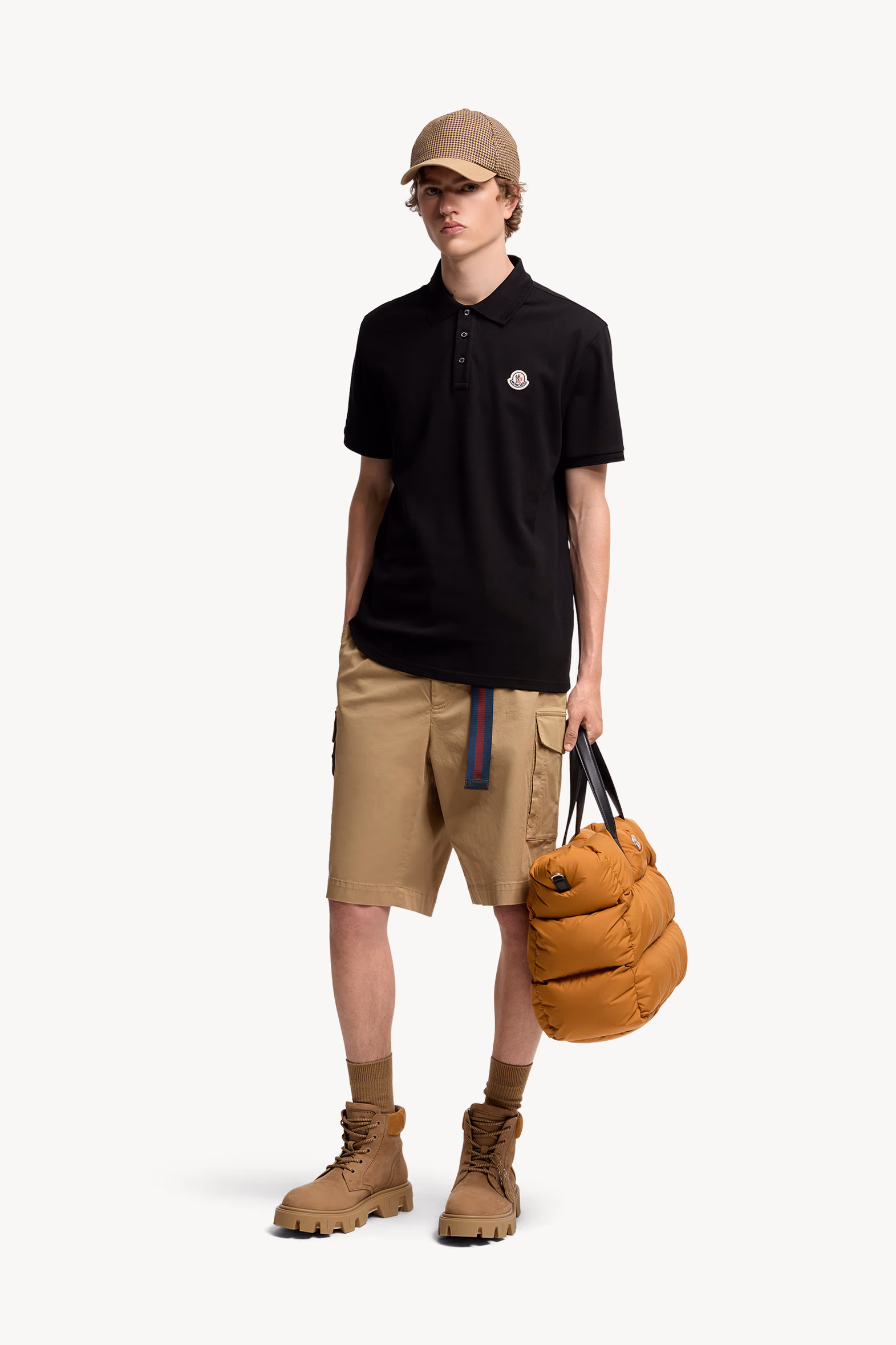 Polo de piqué de algodón con parche con logotipo Hombre Negro Moncler 0